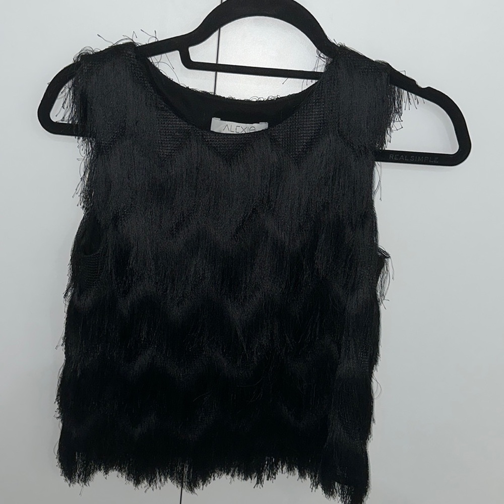 ALEXIS Fringe Black Crop Top